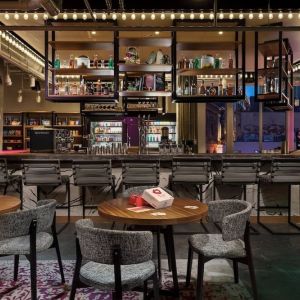 Hotel bar at Moxy Boston Downtown.