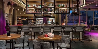 Hotel bar at Moxy Boston Downtown.