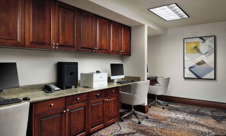 Business center with computers, printer and ergonomic chairs at Homewood Suites By Hilton Shreveport / Bossier City, LA.