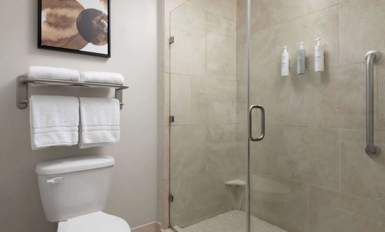 Private guest bathroom with shower at Homewood Suites By Hilton Shreveport / Bossier City, LA.
