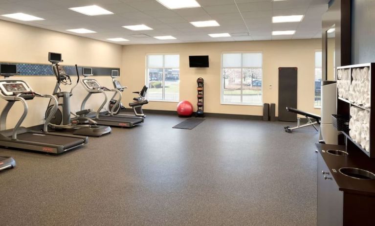 Well equipped fitness center at Hampton Inn & Suites Rosemont Chicago O'Hare.