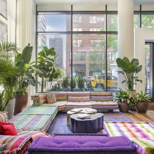 Lobby and coworking lounge at Royalton Park Avenue.
