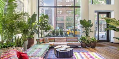 Lobby and coworking lounge at Royalton Park Avenue.