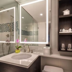Guest bathroom with shower at The Bernic Hotel New York City, Tapestry Collection By Hilton.