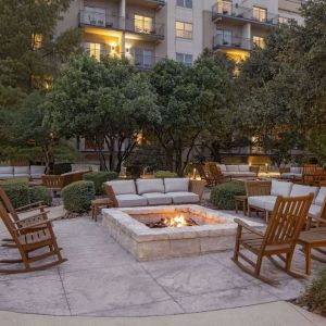Courtyard and firepit at Hilton San Antonio Hill Country.