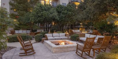 Courtyard and firepit at Hilton San Antonio Hill Country.