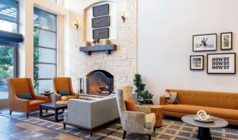 Lobby and coworking lounge at Hilton San Antonio Hill Country.