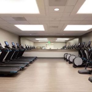 Equipped fitness center at Hilton Los Angeles Airport.