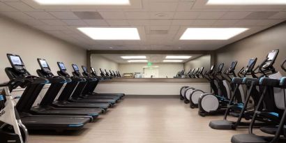 Equipped fitness center at Hilton Los Angeles Airport.