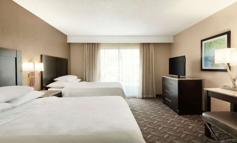 Day use twin room with work desk at Embassy Suites By Hilton Arcadia Pasadena Area.