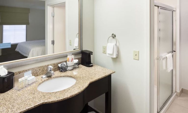 Private guest bathroom at Hampton Inn & Suites Gainesville-Downtown.
