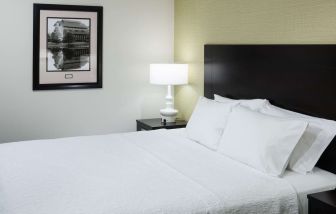 King bed at Hampton Inn & Suites Gainesville-Downtown.
