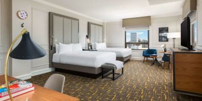 Bright and spacious day use twin room with work desk at Stanford Court San Francisco.
