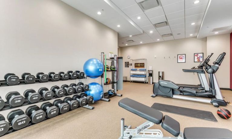 Well equipped fitness center at Home2 Suites By Hilton Dallas Medical District Lovefield.