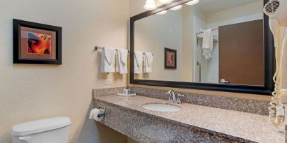 Private guest bathroom with free toiletries at Comfort Suites Alexandria, LA.