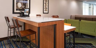 Lobby workspace at Holiday Inn Express Towson Baltimore North.