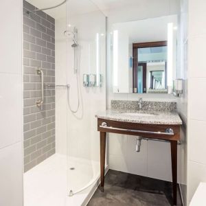 Guest bathroom at Hampton By Hilton Humberside Airport.