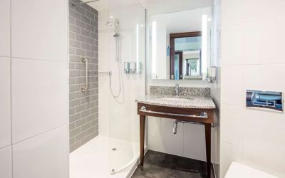 Guest bathroom at Hampton By Hilton Humberside Airport.