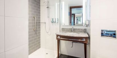 Guest bathroom at Hampton By Hilton Humberside Airport.