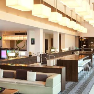 Lounge area and workspace at Element Miami International Airport.