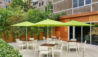 Hotel patio with seating at Element Miami International Airport.
