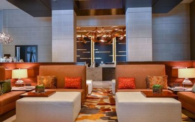 Lobby lounge seating at Hilton Dallas/ Plano Granite Park.