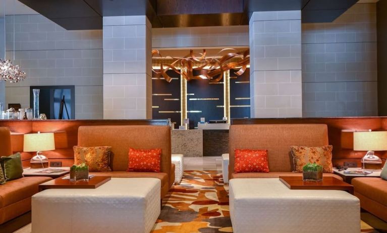 Lobby lounge seating at Hilton Dallas/ Plano Granite Park.
