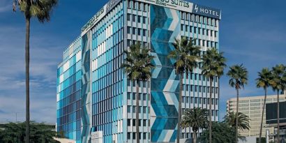 Hotel exterior at Homewood Suites By Hilton LAX Airport.