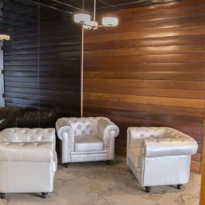 Lobby seating at Aura Hotel Brooklyn.