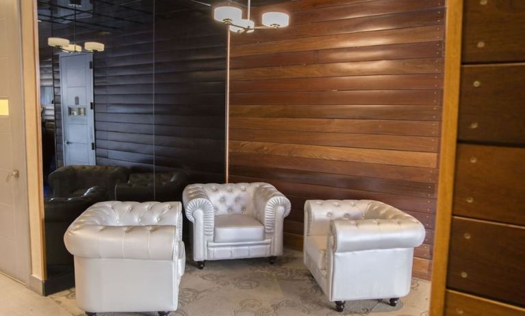 Lobby seating at Aura Hotel Brooklyn.