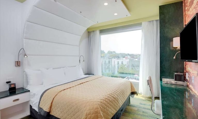 King bed at Wyndham Garden Brooklyn Sunset Park.