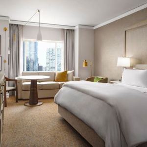 Delux king room with TV and work space at The Westin Philadelphia.