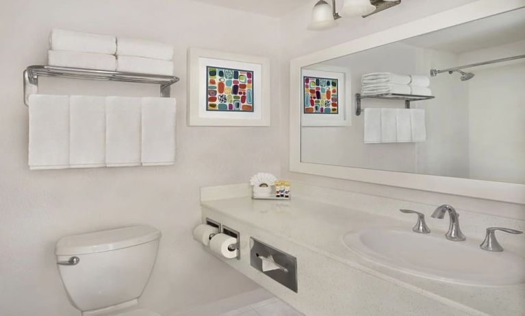 Guest bathroom with shower at The Anaheim Hotel.