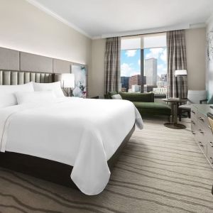 Delux king room with TV and a great view of the city at The Westin New Orleans.