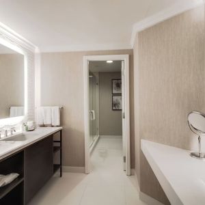 Guest bathroom with shower at The Westin New Orleans.