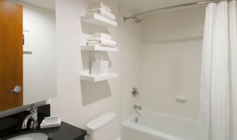 Private guest bathroom with combined shower and tub at Hampton Inn Manhattan - Madison Square Garden.