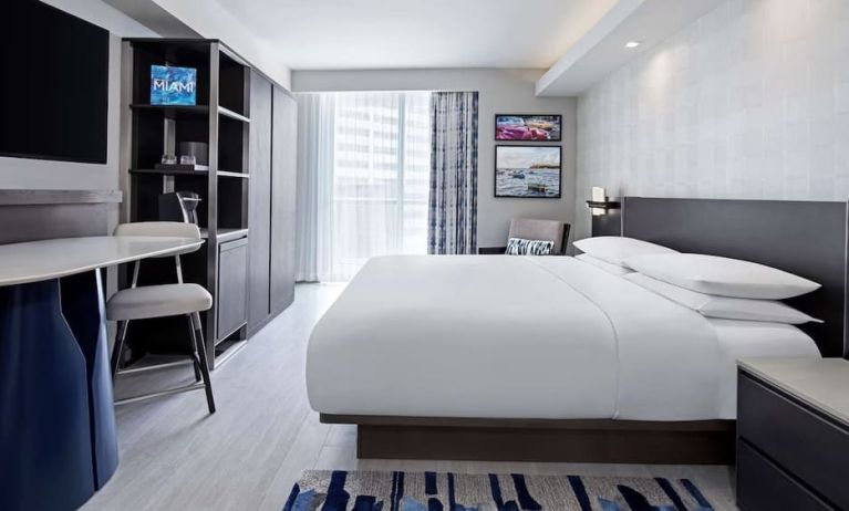 Day use room king bed with work desk and private bathroom at Hyatt Centric Brickell Miami.