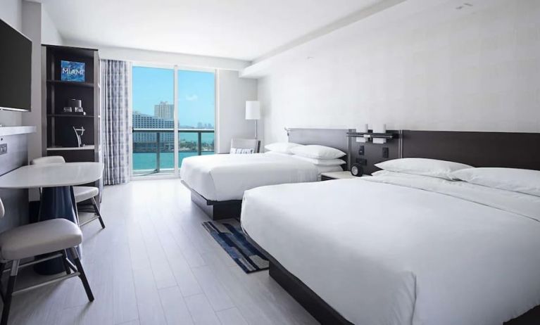 Day use twin room with balcony, work desk and private bathroom at Hyatt Centric Brickell Miami.