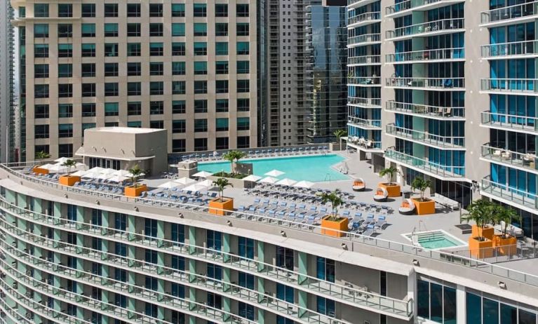 Aerial view of the rooftop pool at Hyatt Centric Brickell Miami.