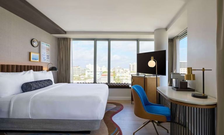 Day use room with king bed, work desk and private bathroom at Hyatt Centric Miami South Beach.