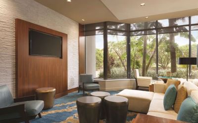 Lounge seating at Hilton Miami Airport Blue Lagoon.