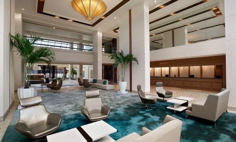 Lobby workspace, perfect for coworking at Hilton Miami Airport Blue Lagoon.