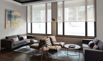 Lobby and coworking lounge at The Boxer Boston.