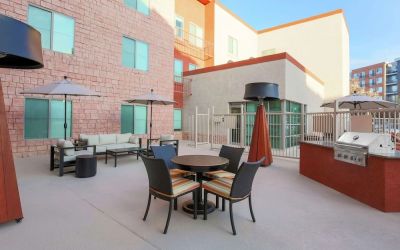 Outdoor terrace seating at Hampton Inn & Suites Denver Tech Center.