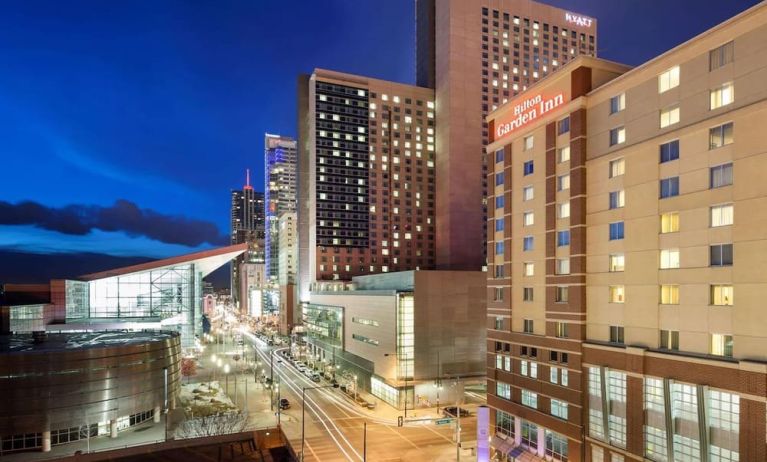 Hotel exterior at Hilton Garden Inn Denver Downtown.