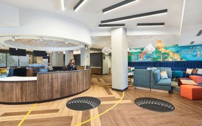 Lounge and coworking space at Tru By Hilton Ft. Lauderdale Airport.
