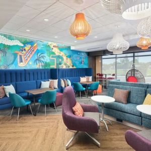 Lounge and coworking space at Tru By Hilton Ft. Lauderdale Airport.