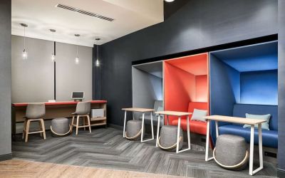 Lounge and coworking space at Tru By Hilton Ft. Lauderdale Airport.