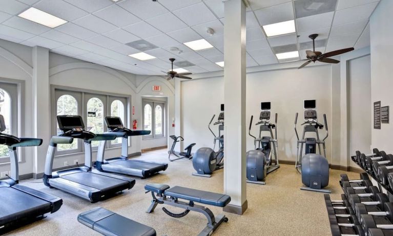 Fully equipped fitness center at Embassy Suites By Hilton Miami - International Airport.