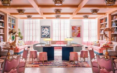 Hotel library, lounge area and workspace at The Goodtime Hotel.
